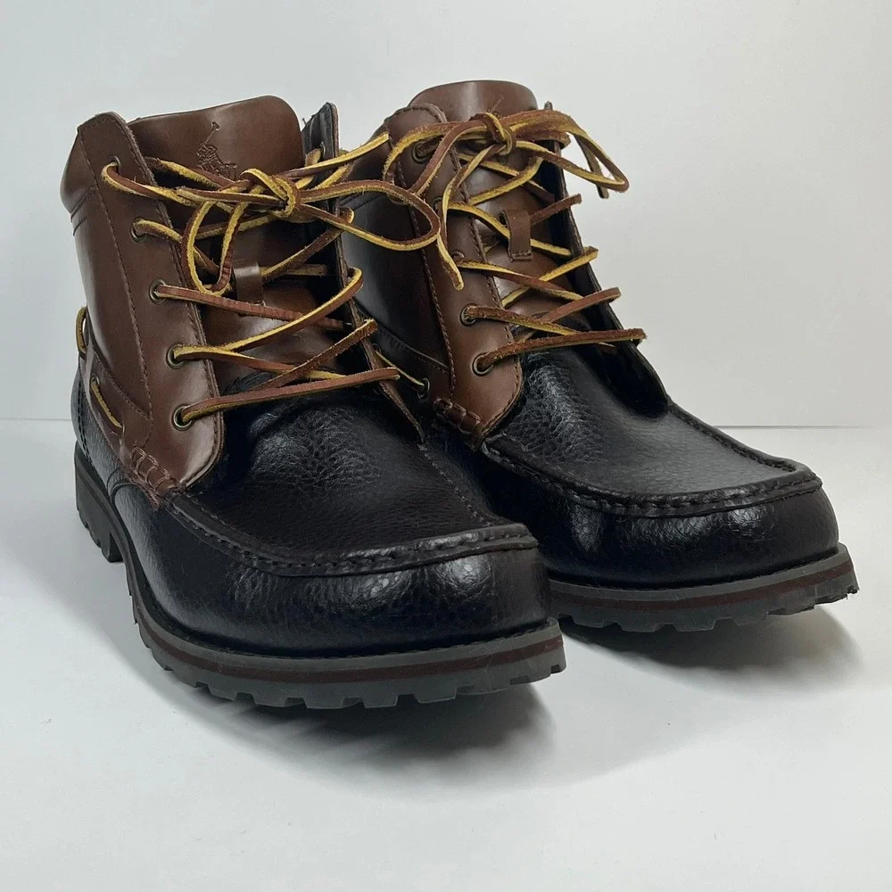 Polo Ralph Lauren Wheatlands Boots Mens 11D Brown Leather Moc Toe Lug Sole 11431